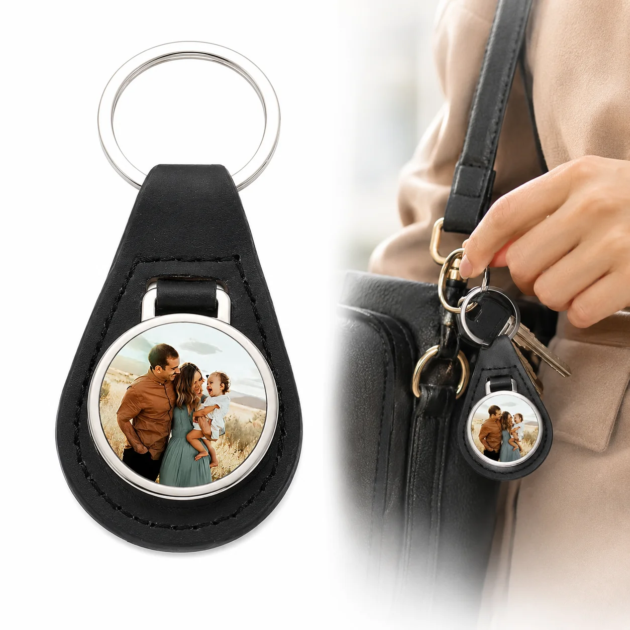 Custom Leather Photo Keychain – Unique Keepsake Jewelry Gift