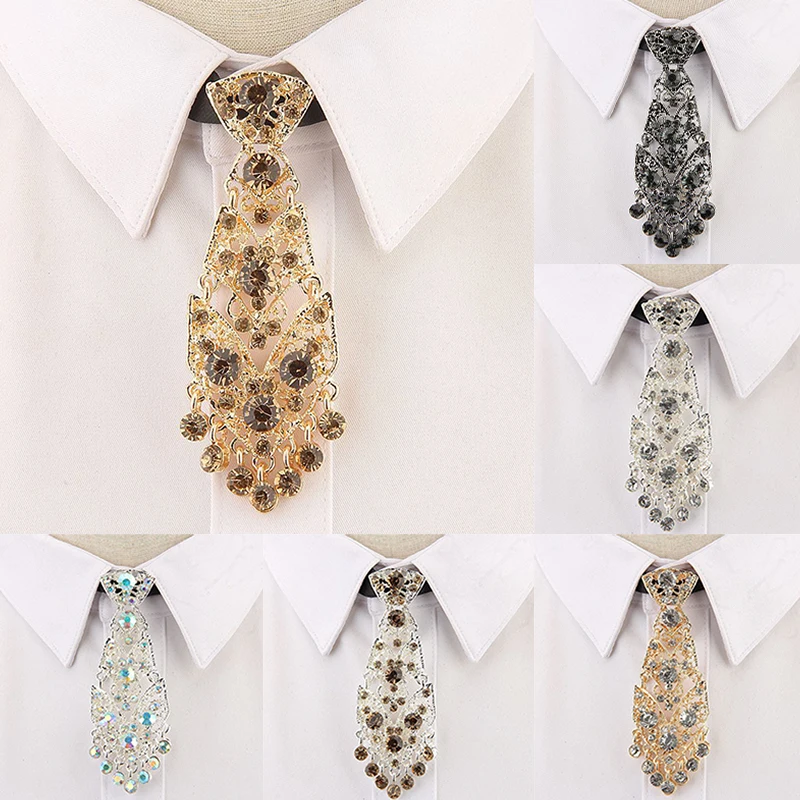 

2023 Fashion Personality Crystal Neckties Luxury Metal Inlaid Diamond Wedding Parties Ceremony Short Luxury Tie Men Accessories