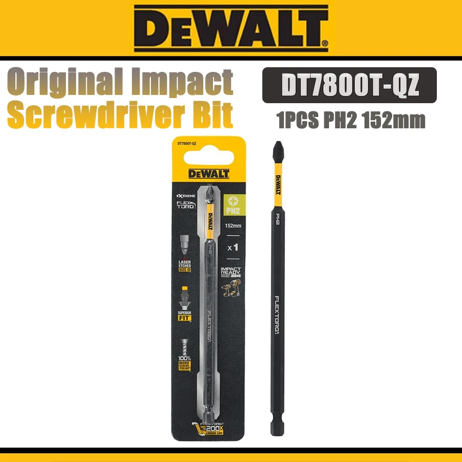 DEWALT 1/2/5/10PCS PH2 152mm 오리지널 임팩트 스크루드라이버 비트 고경도 전동 드라이버 드릴 연장형 NO.DT7800T
