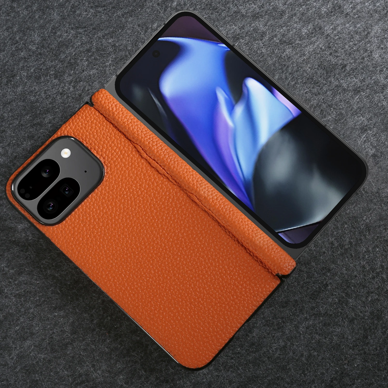 Premium Genuine Leather Protective Case for Foldable Smartphone - Back Cover Edition