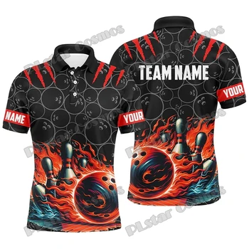 Bowling Flame Bowling Team Pro Opzione multicolore Nome personalizzato Polo da uomo stampata in 3D Polo estiva unisex casual WK229