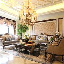  European style living room furniture, solid wood carved sofa, neoclassical cloth art, three person sofa combination 