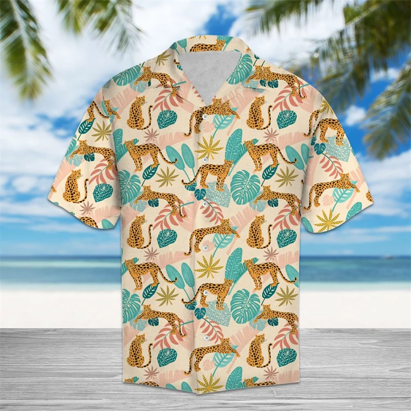 Leopard 3d Print Hawaiian Shirt Men Clothing Loose Breathable Men's Shirts Summer Male Camisa Daily Holiday Short Sleeve Blouse