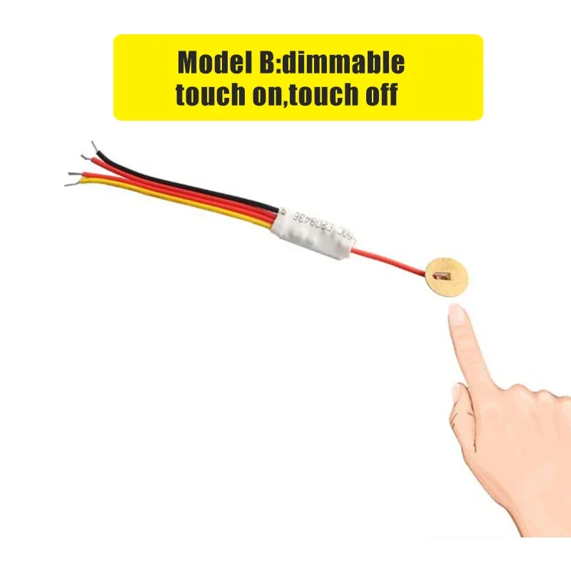 מתג חיישן מגע MINI 3.7-24V 2.5A, שליטה במגע דו מצב, לתאורת LED / רמת מים, פאנל פלסטיק / זכוכית בקוטר 4 מילימטר
