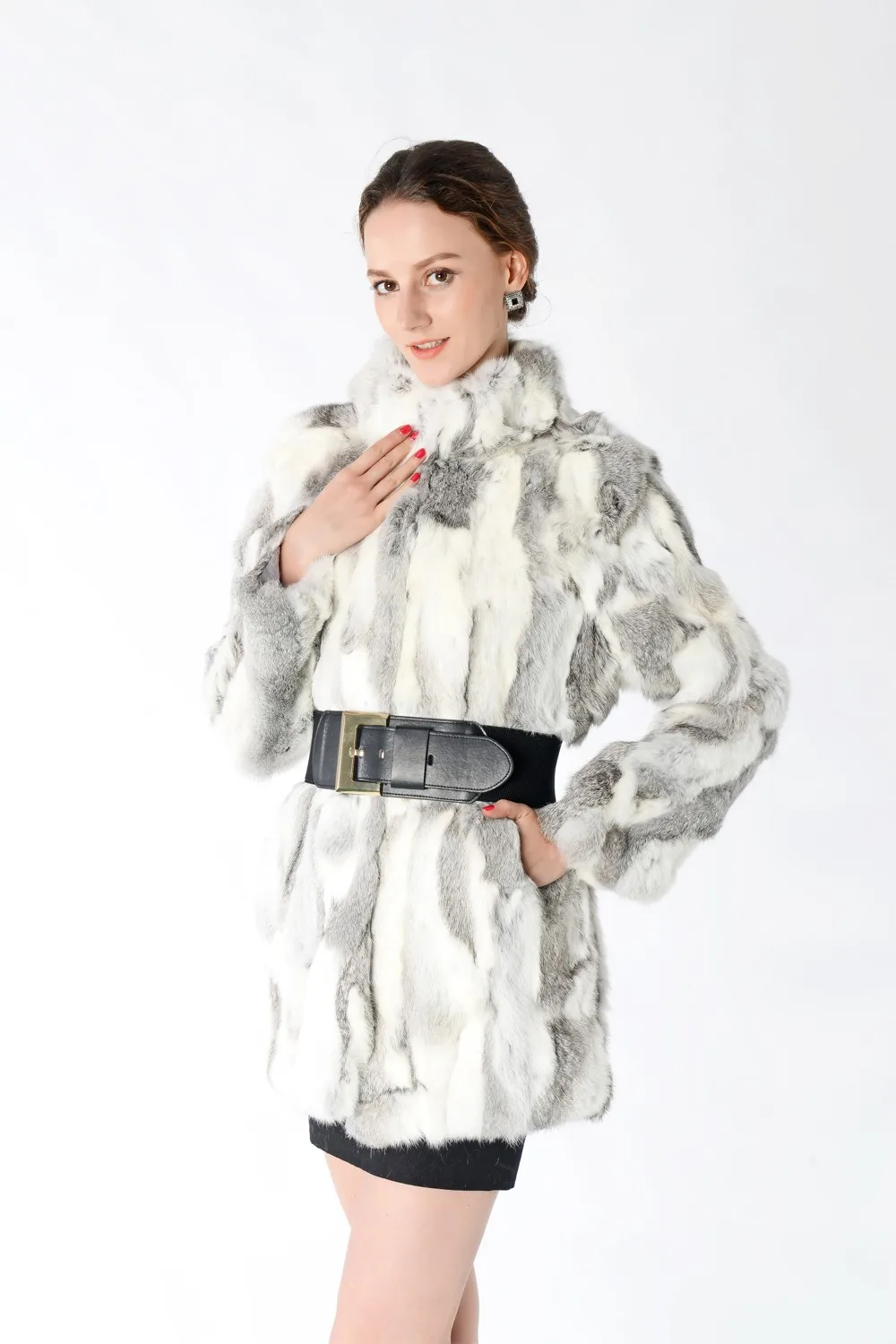 New Arrival Full Pelt Real Rabbit Fur Coat Women Nature Fur Jacket Female Fashion Factory good quality Fur Overcoat NZ147