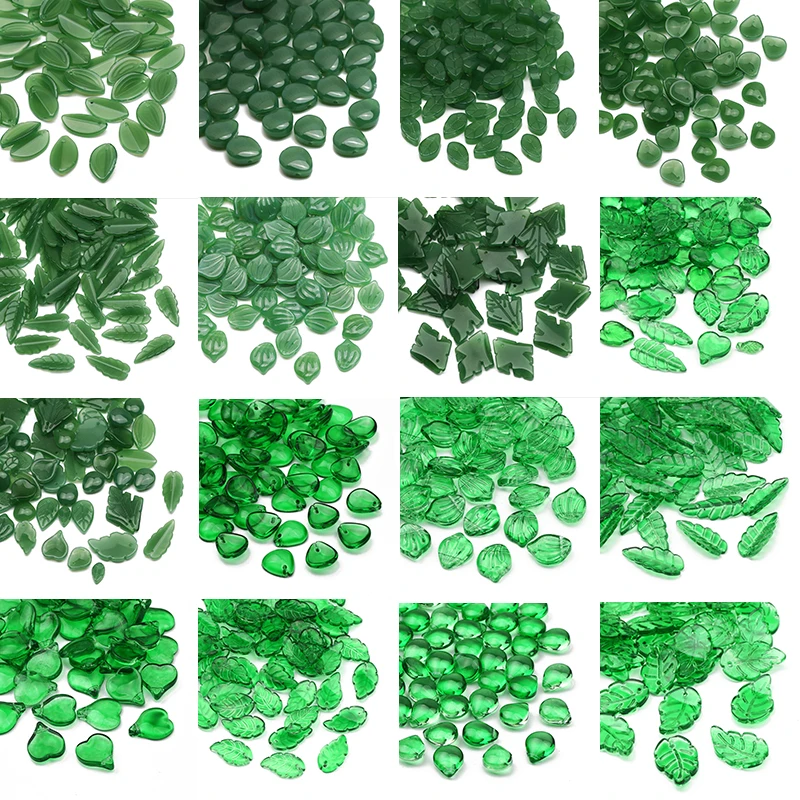 

Czech Glass Beads 20pcs 6-28mm Transparent Green Leaf Pendants Loose Beads For Jewelry Making DIY Handmade Earrings Accessories