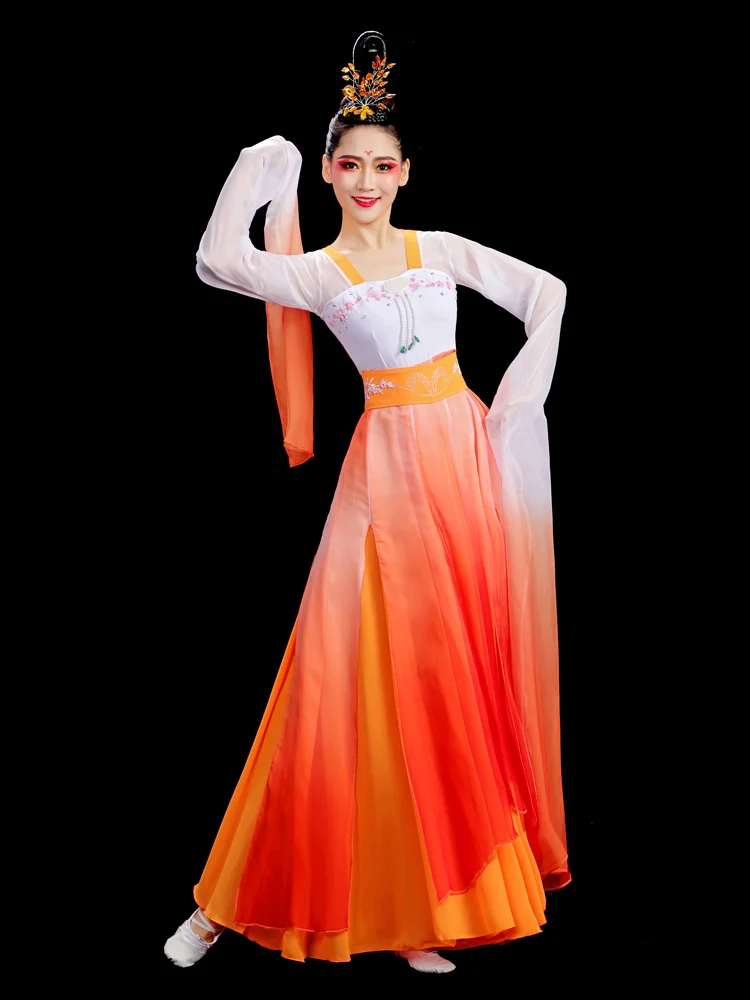 New Gradient Color Water Sleeves Classical Dance Performance Dress Fairy Flowing and Amazing Hong Dance Swinging Sleeve Dress
