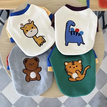 귀여운 동물 프린트 애완견 옷, 겨울 보터밍 셔츠, 테디 따뜻한 풀오버, 슈나우저, 2 발 의류, 캐주얼 강아지 옷, 신상