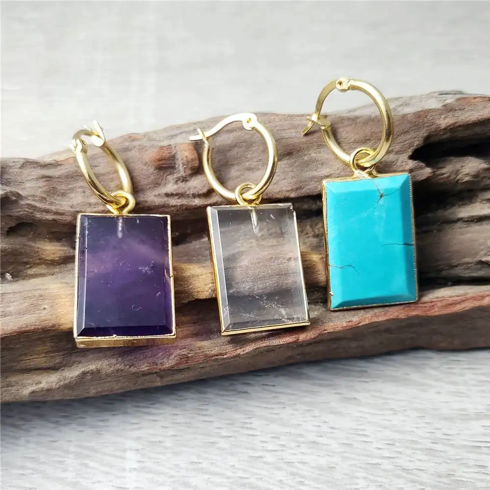 FUWO Wholesale Natural Crystal Quartz Earrings,Golden Plated Gorgeous Jewelry For Women ER434 5 Pairs/Lot