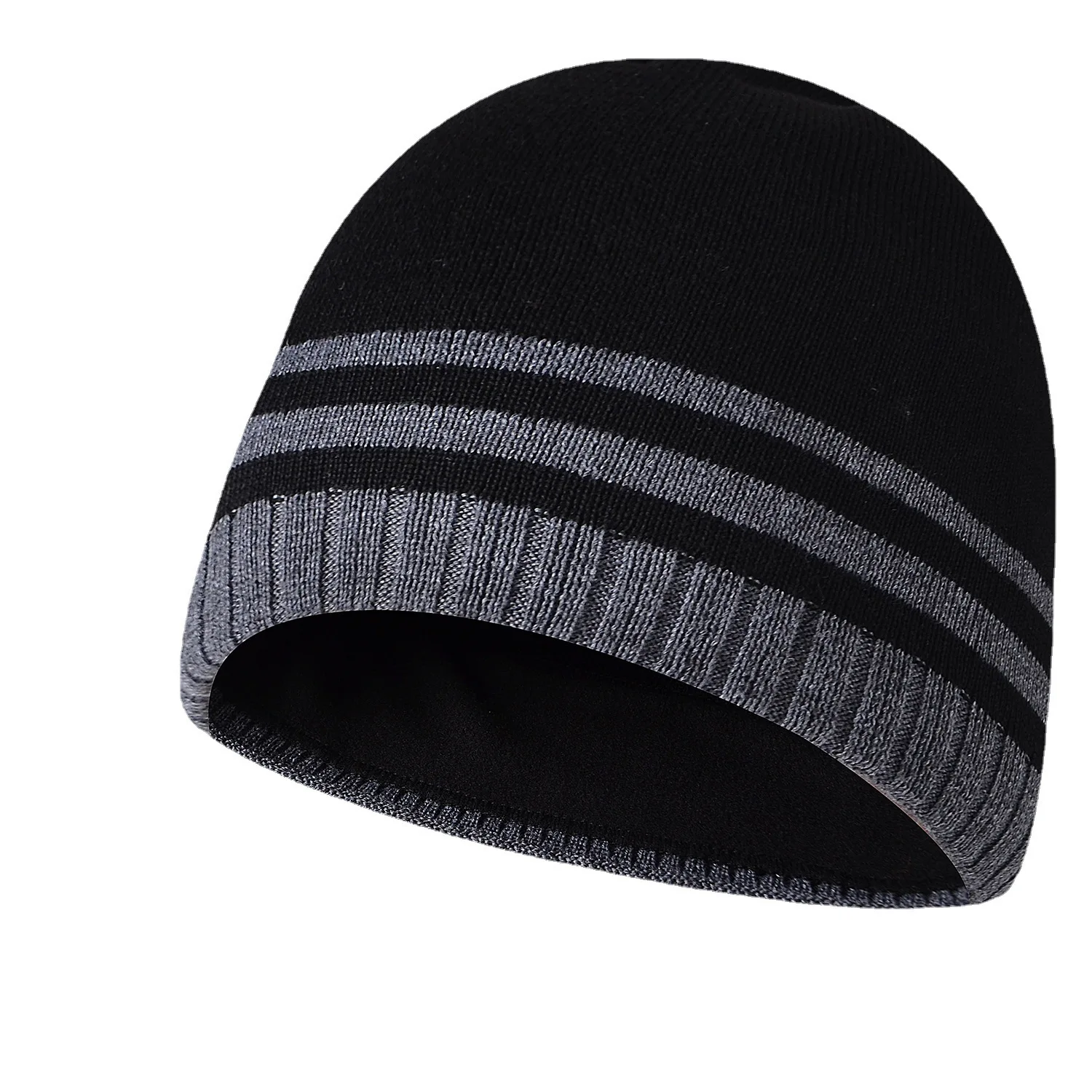 

Mens Winter Hat Knit Striped Winter Men Beanies Skullies Thick Warm Double Layers Fleece-lined Winter Cap Male