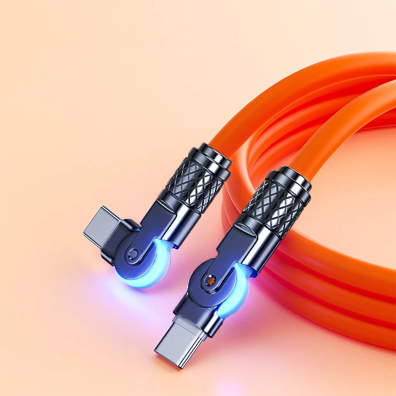 60W PD Super Fast Charge USB C to Type C Cable 180 Degree Elbow Rotation for Data Sync Compatible with Samsung Huawei Laptops