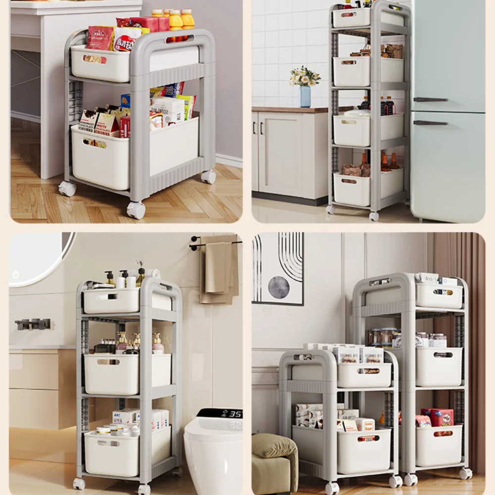 Movable Bookshelf Drawer Style Storage Rack Under-Table Wheeled Snack Storage Rack Students School Bag Trolley