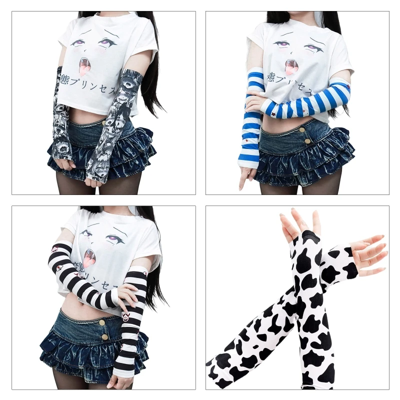 

Women Fingerless Cartoon Gloves Knitted Long Sleeves Wrist Arm Sleeves Summer for Sun UV for Protection Soft Arm Drop Shipping