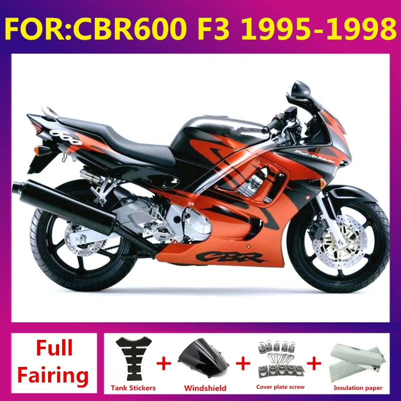 

Для CBR600 CBR600RR CBR 600 F3 1995 1996 1997 мотоциклетный полный комплект обтекателей подходит для кузова Пластиковые обтекатели комплекты оранжевый черный