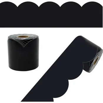 Rotolo di bordo decorativo nero a festoni da 33 piedi per lavagna, cartellone, poster, decorazioni per aula, ufficio, feste e pareti