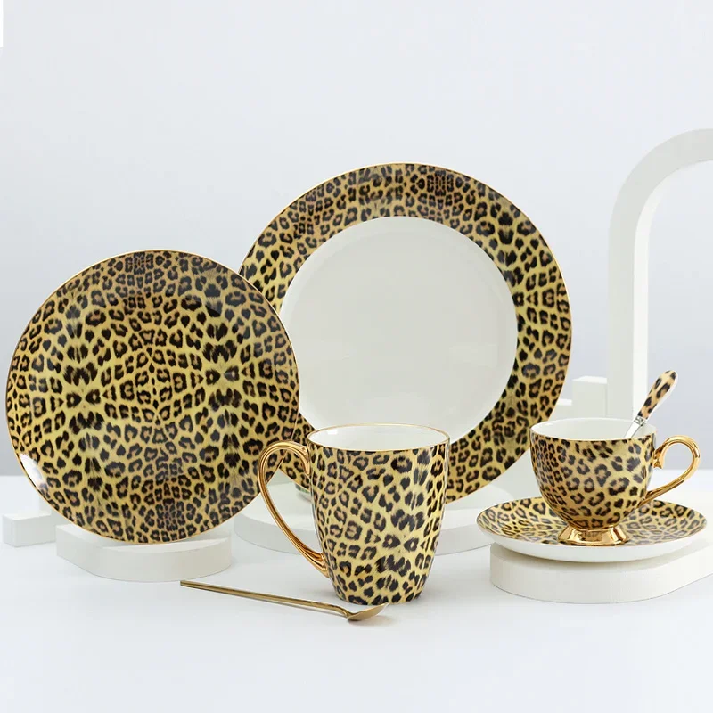 Porcelain Coffee Mugs and coffee cups Dinner Plate Sets Bone China Tableware Drinkware Leopard Luxury Designs