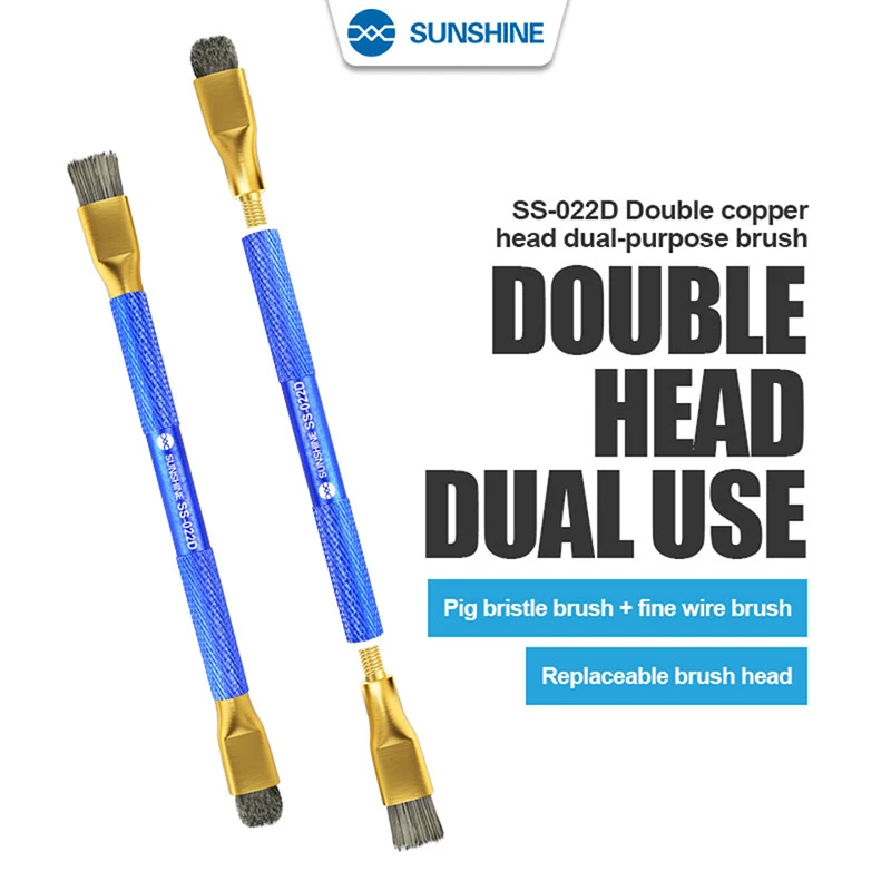Sunshine SS-022D Double Head Brush Suitable For Phone Main Board IC Chip Glue Clean/Corrosion Removal Rust Prevention Steel Tool