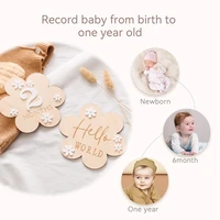 Wooden Baby Flower Shape Milestone Card Monthly Memorial Card Newborn Birthday Photography Accessories For Baby Birth Gift 4