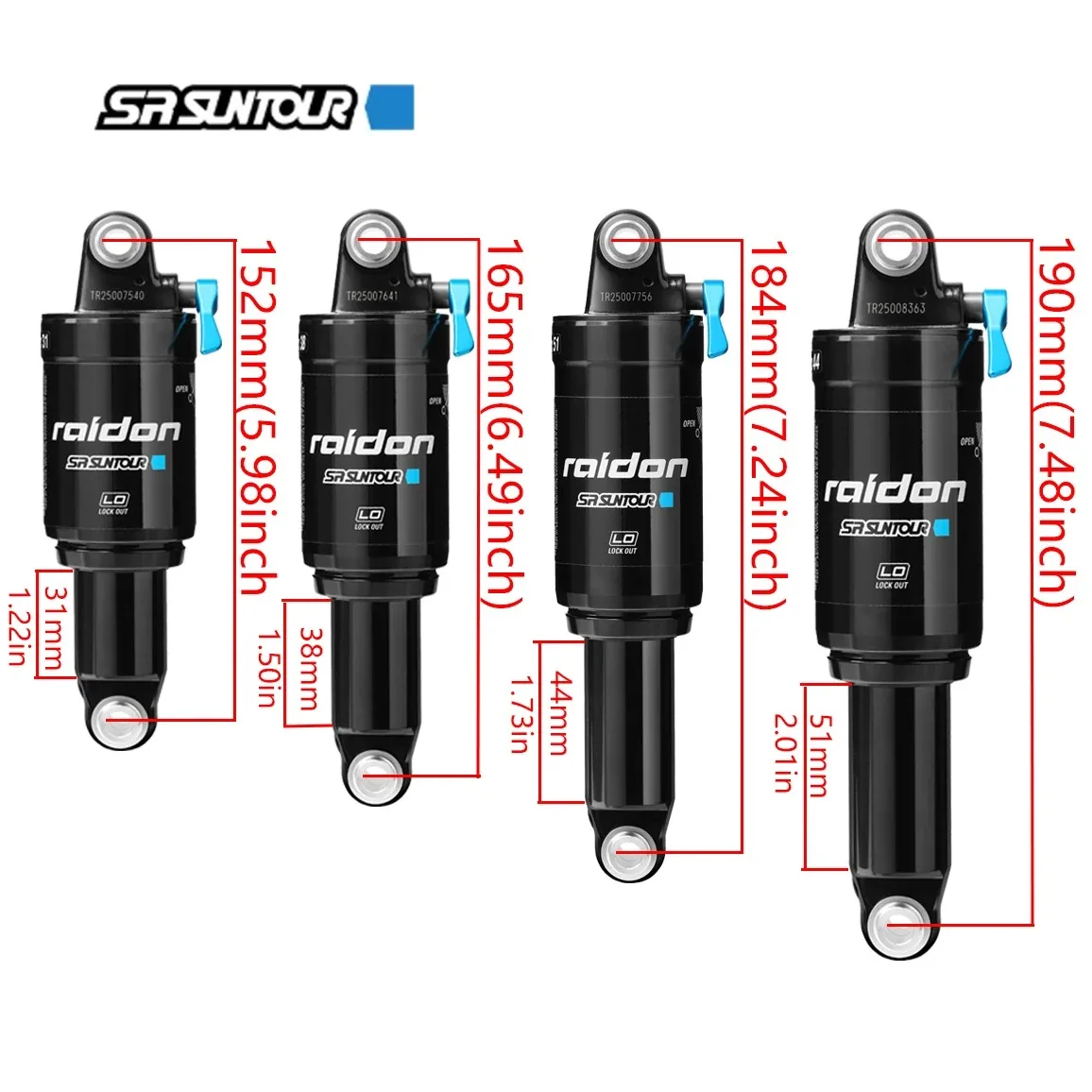 SR SUNTOUR MTB Bicycle Air Rear Shock 152mm/165mm/184mm