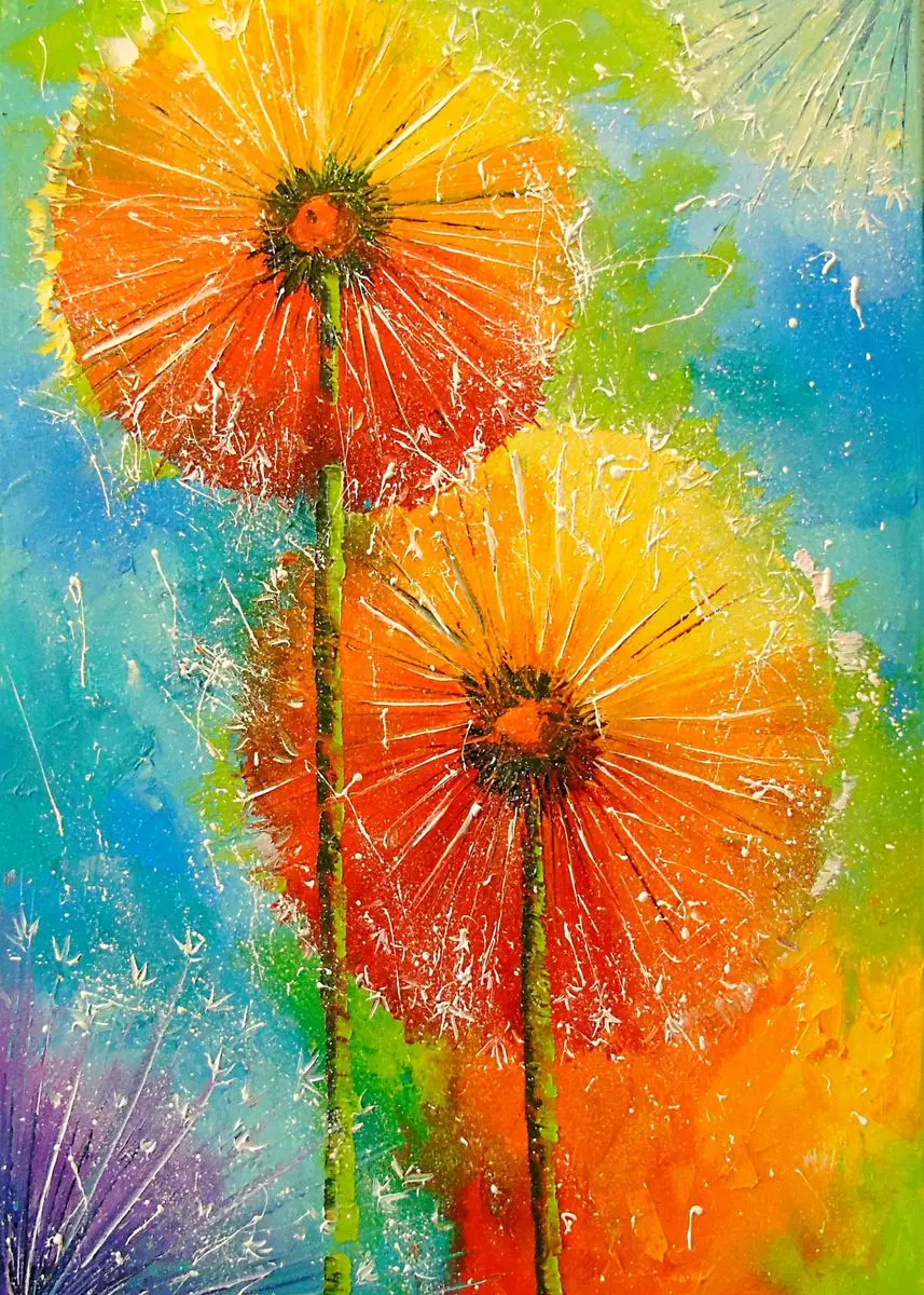 Vibrant Floral Landscape Canvas Art - High-Saturation Wall Décor Poster