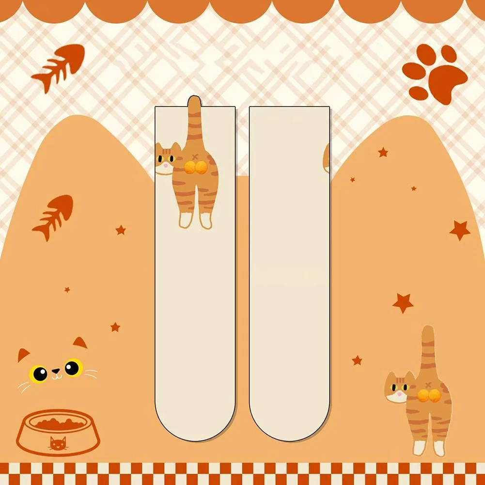 1/2Pairs Cartoon Cat Socks Japanese Middle-tube Socks Breathable Soft Cotton Sleep Socks Female Summer Outside Sock Novelty Gift