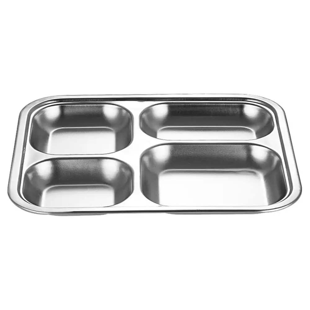 1pc Stainless Steel Divided Dinner Tray Lunch Container Food Plate for School Canteen 3/4/5/6 Section 4