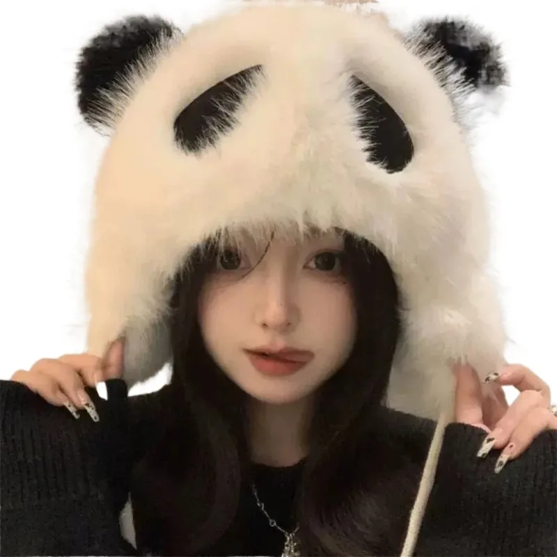 Winter Panda Plush Hat Outdoor Cycling Ear Protection Hats Thickened Warm Hat Casual Fleece Girls Hat Women's Warmth Caps Gifts 5