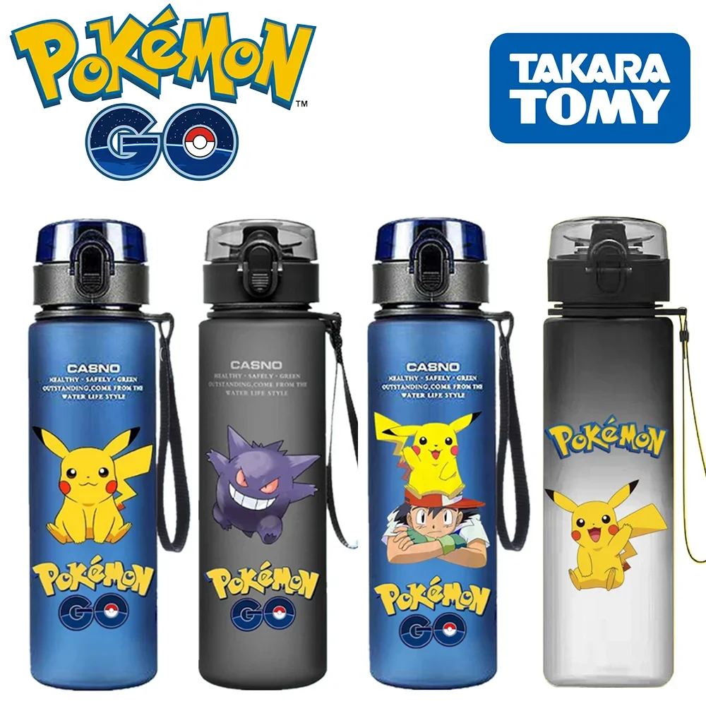 Pokemon 560ML Water Cup Children Portable Plastic Cartoon Kawai Pikachu Adult Outdoor Large Capacity Sports Water Bottle Pikachu