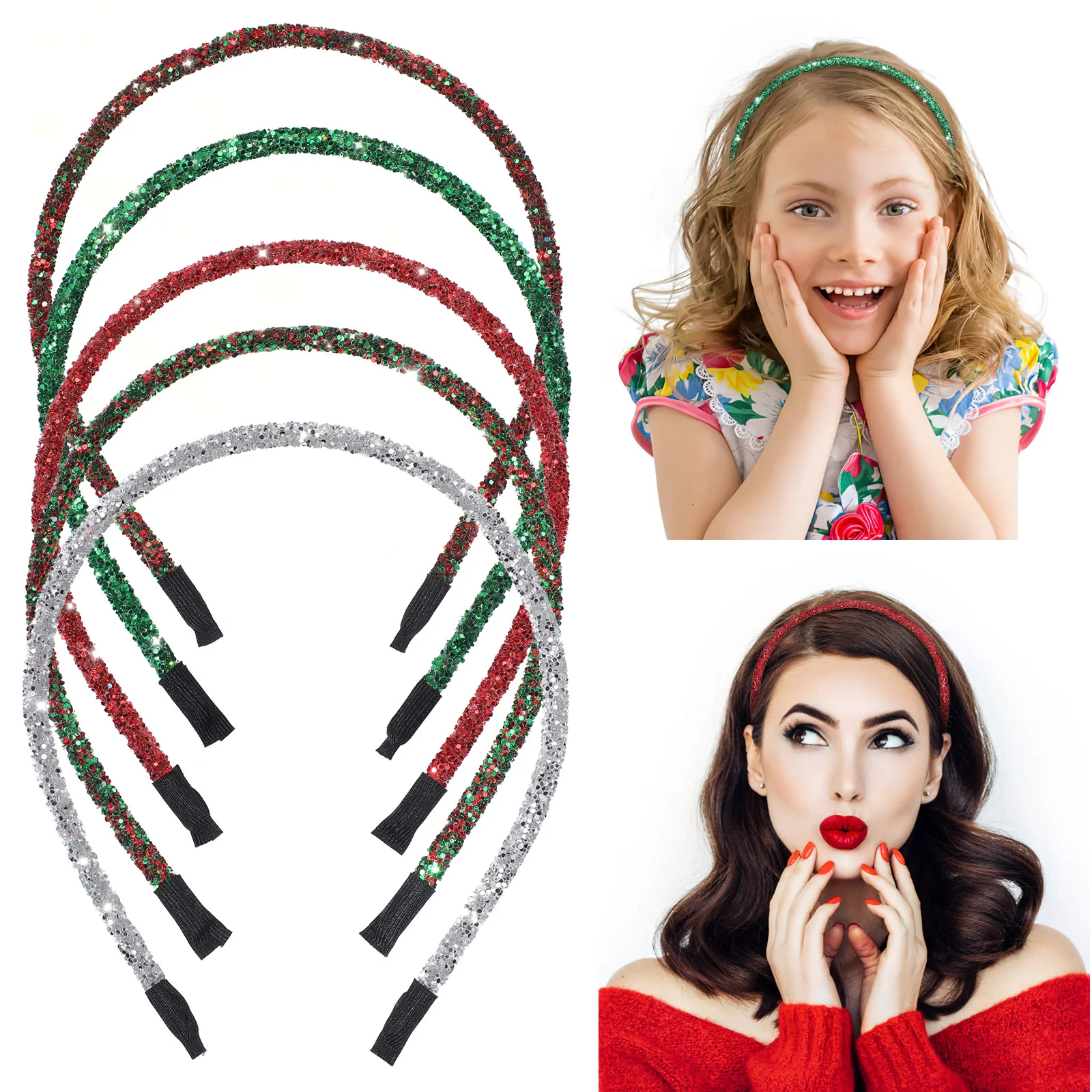 

5 Pcs Christmas Headband Decorative Xmas Hairband Party Props Ribbons Glitter Hoops Accessories Powder Headdress Resin Women's