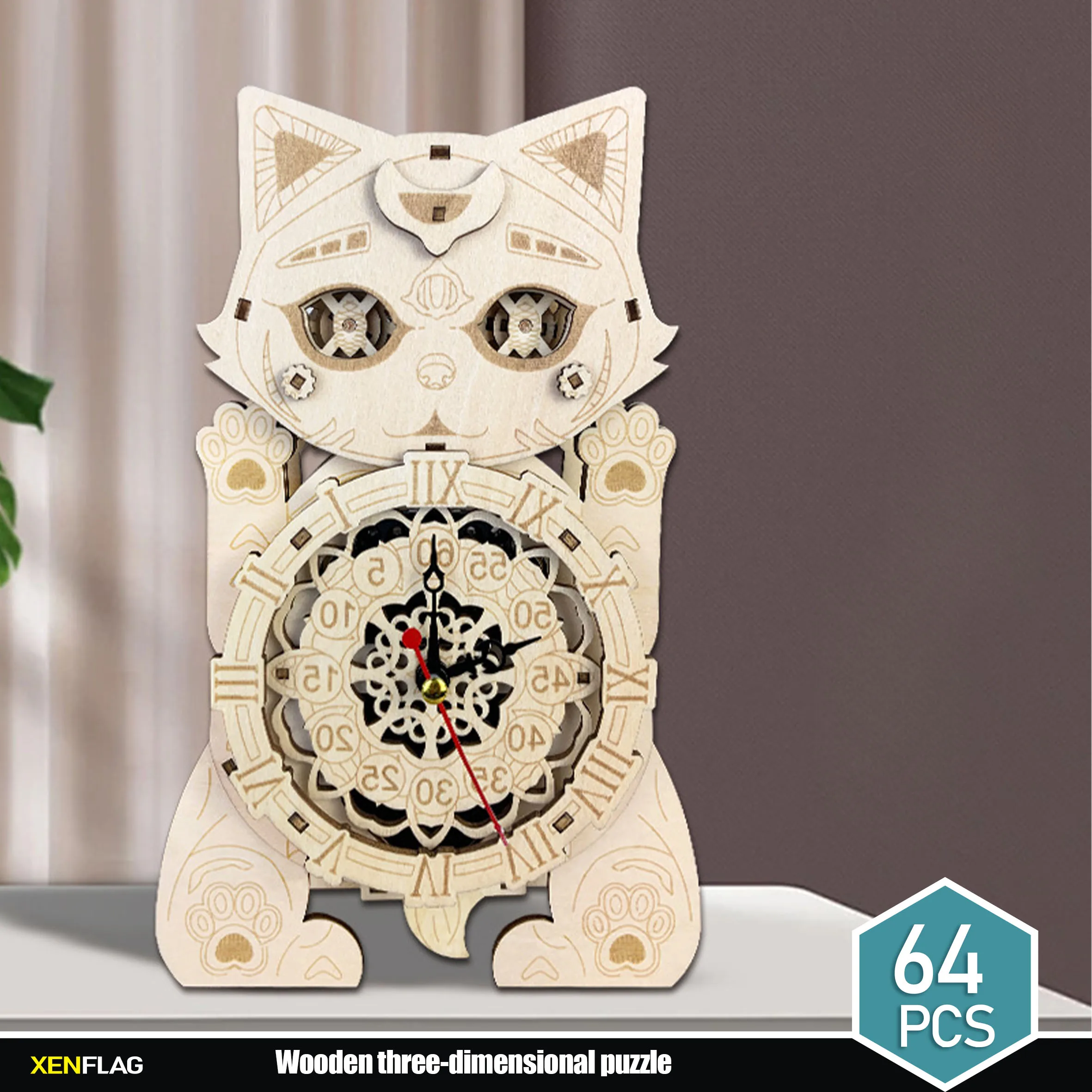 

Time Cat Wooden Clock 3D Stereo Animal Jigsaw Puzzle Handmade DIY Assembled Toys Creative Desktop Ornaments juegos de mesa