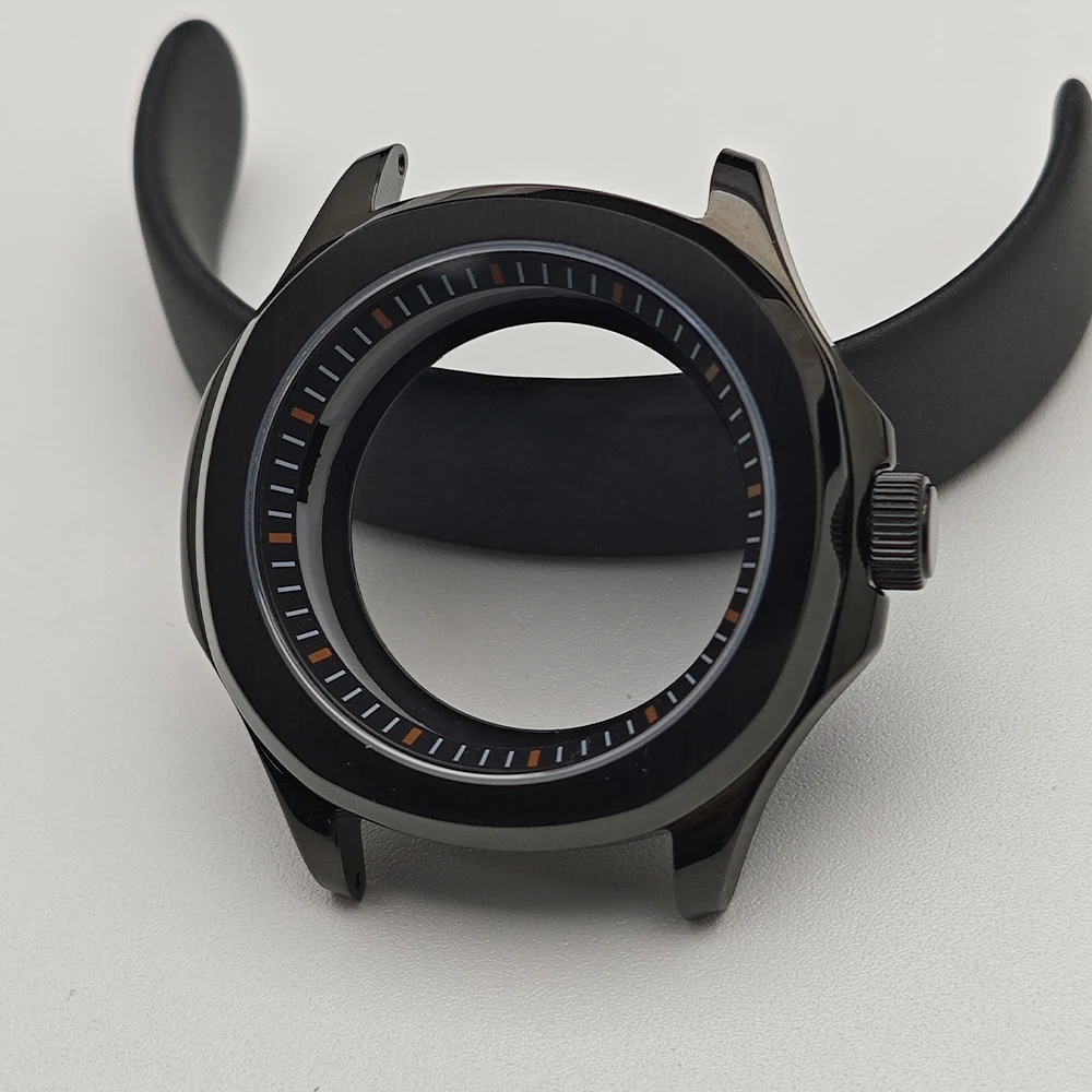 Black Steel Watch Case with Chapter Ring and Sapphire Glass, 39.5mm
