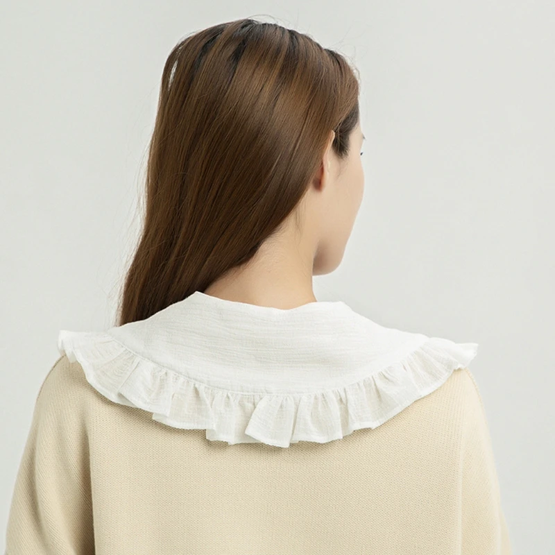 White Shawl for Doll False Fake Collar for Women Girls Ruffled Trim Detachable Half Shirt Lapel Blouse Lace-Up Bandage