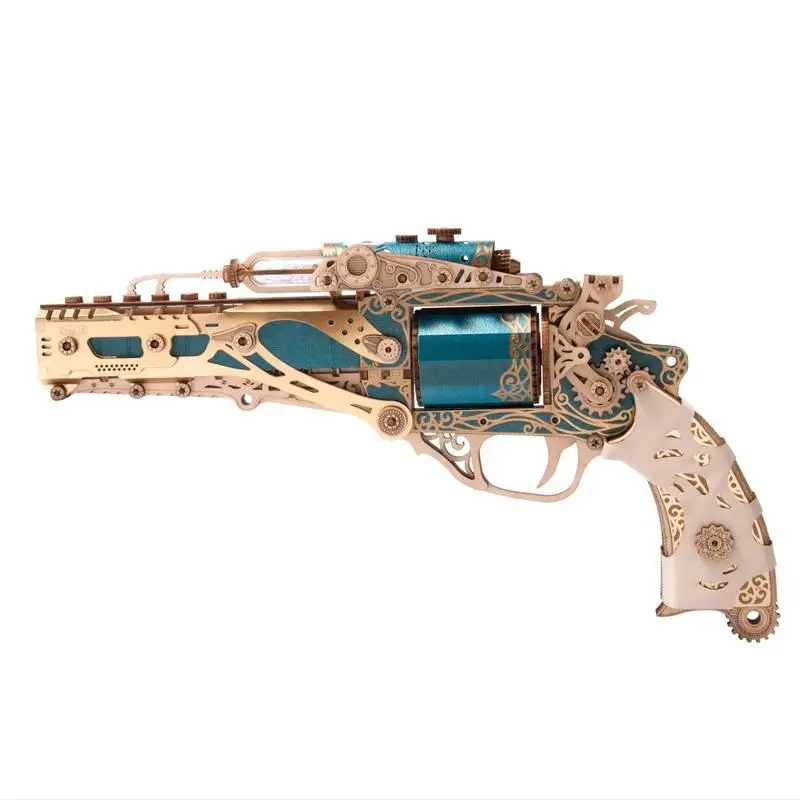 How Cat DIY 3D Wooden Puzzle Steam Revolver Assembly Model Kits Toys For Children