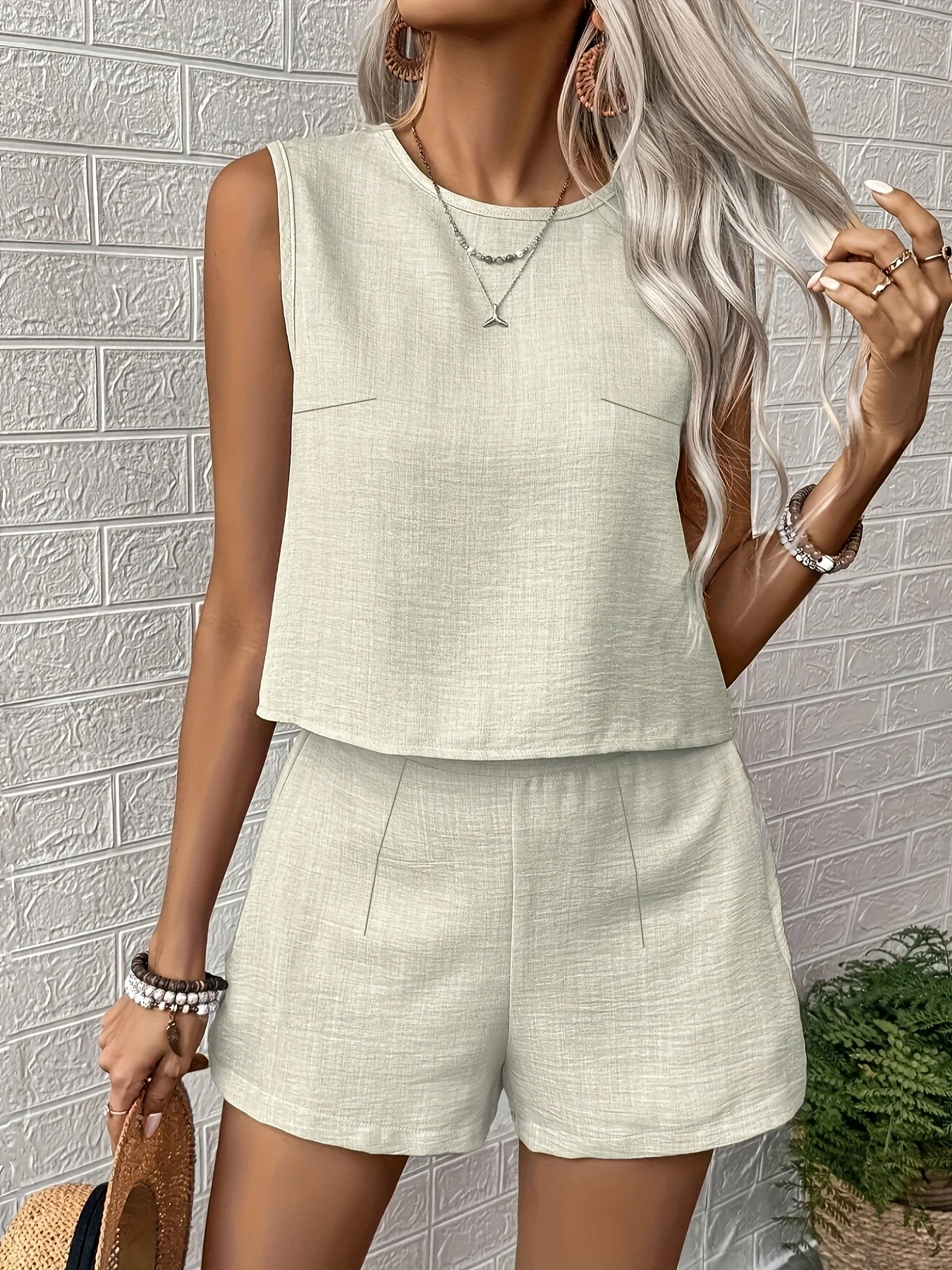Apricot Ladies Large Size Woven Casual Set Comfortable Fashionable plus Size Outfit Women's Clothing Set Apricot 1