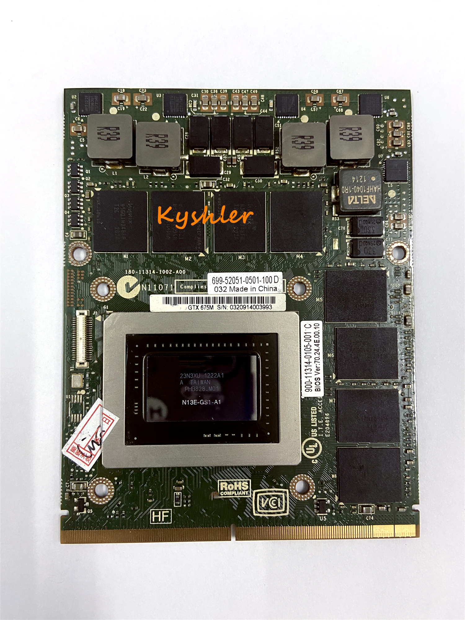 Original GTX675M GTX 675M DDR5 2GB N13E-GS1-A1 Graphics Video Card For MSI  Dell Alienware M6700 M6800 M15X M17X R2 R3 R4 M18X R2