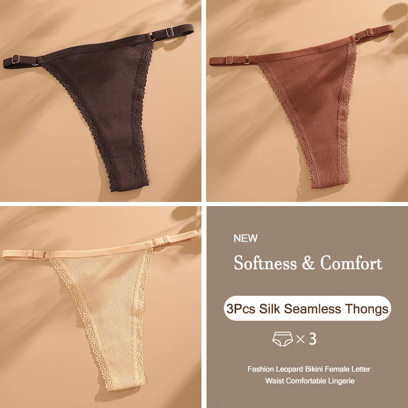 thumbnail image 1 of Tanga de algodón con cinturón ajustable para mujer, bragas sin costuras, transpirable, lencería de cintura baja, suave, Color sólido, 3 piezas, 1 of 5