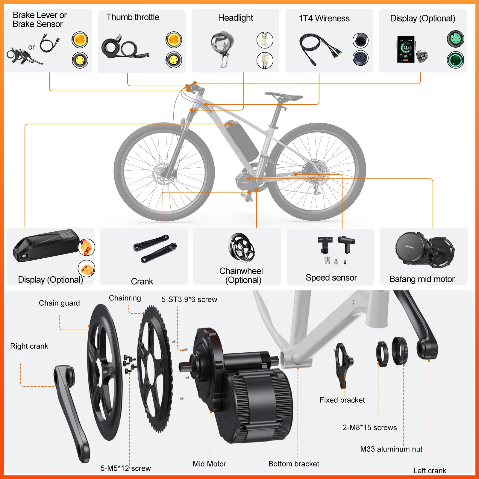 BAFANG-Kit de Motorisation de Vélo Électrique, Moteur à Entraînement Central dans le Pédalier, Batterie au Lithium, 750W, 48V, 20Ah, 13Ah, BBS02B, BBS02