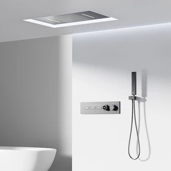 ระบบฝักบัวอาบน้ำแบบฝังฝ้าเพดานหรูหรา สีดำทองเหลือง 3 ฟังก์ชั่น ควบคุมอุณหภูมิด้วยเทอร์โมสตัท พร้อมระบบน้ำร้อนน้ำเย็นในตัว หน้าจอ LED ดิจิตอล สำหรับห้องน้ำ 2