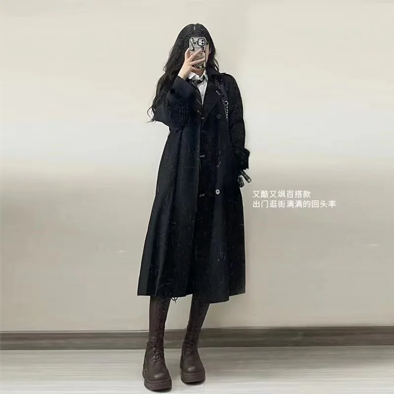 British Style Long Women's Trench Coat 2023 Autumn Korean Version Lapel Slim Waist Coat Elegant Temperament Winter Clothes Women