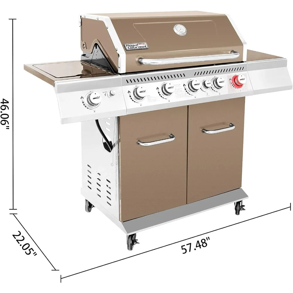 

Royal Gourmet GA5403C 5-Burner BBQ Cabinet Style Propane Gas Grill with Rotisserie Kit, Sear Burner, Rear Burner and Side Burner