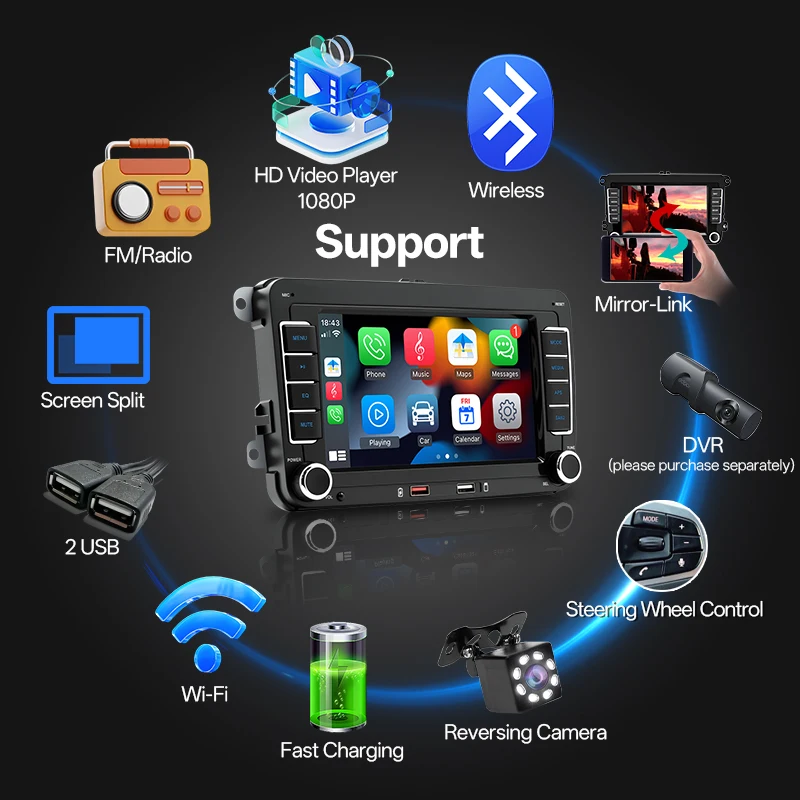 7" 2din Car Radio Multimedia Bluetooth MP5 Player With Wireless Carplay Android
