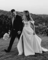 A Line Brides Dress For Wedding Women Bridal Dress Off The Shoulder Side Split Satin Wedding Dress Classic Civil Bridal Gown 2