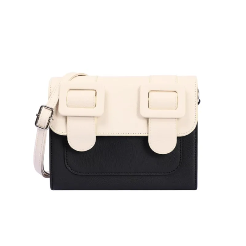 Retro Black White Color Block Shoulder Bags Women Leather Stitching Large Capacity Crossbody Bag Ladies Elegant Square Bag 2025