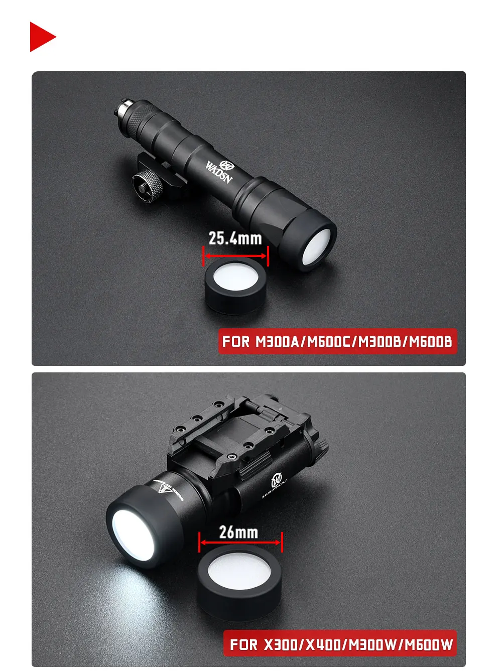 WADSN Taktische M300 M600 X300 X400V Schutz Jagd Waffe licht LED Taschenlampe Abdeckung Benutzerdefinierte Objektiv Schutz 25,4 MM 28 MM 30 MM 26mm – Detail 6