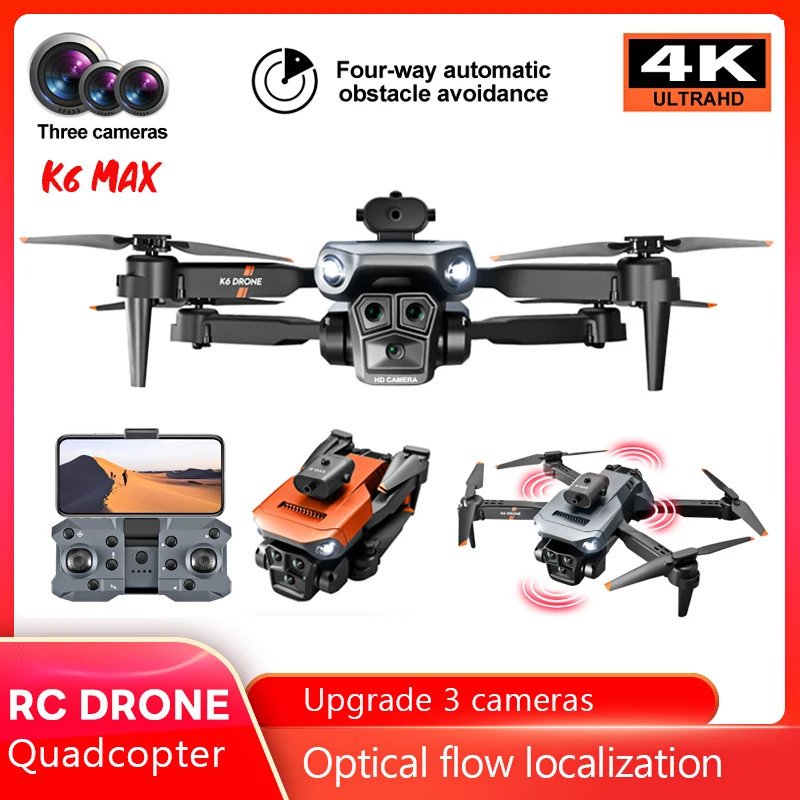 K6 맥스 프로 미니 RC 드론, 4K HD 카메라, 와이파이 광각 광학 흐름, 4 방향 장애물 회피 쿼드콥터, 미니 드론 장난감 선물