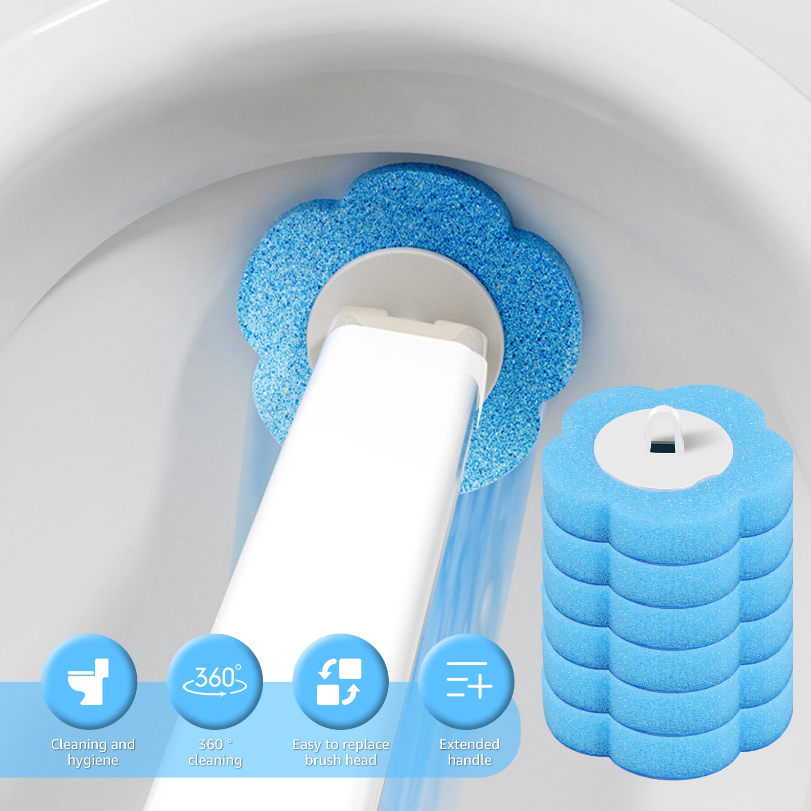 Disposable Toilet Bowl Cleaning Wand Kit Practical Toilet Bowl Brush with Replaceable Brush Head Multi-role Bathroom Accessories