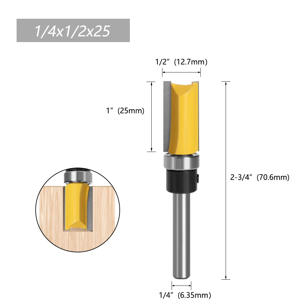 LAVIE 1PC 1/4 Schaft Muster Bit Flush Trim Bit Gerade Bit Mit Bering Scharnier Stemmen Router Bit Holz Trimmer cutter MC01006 – Detail 5