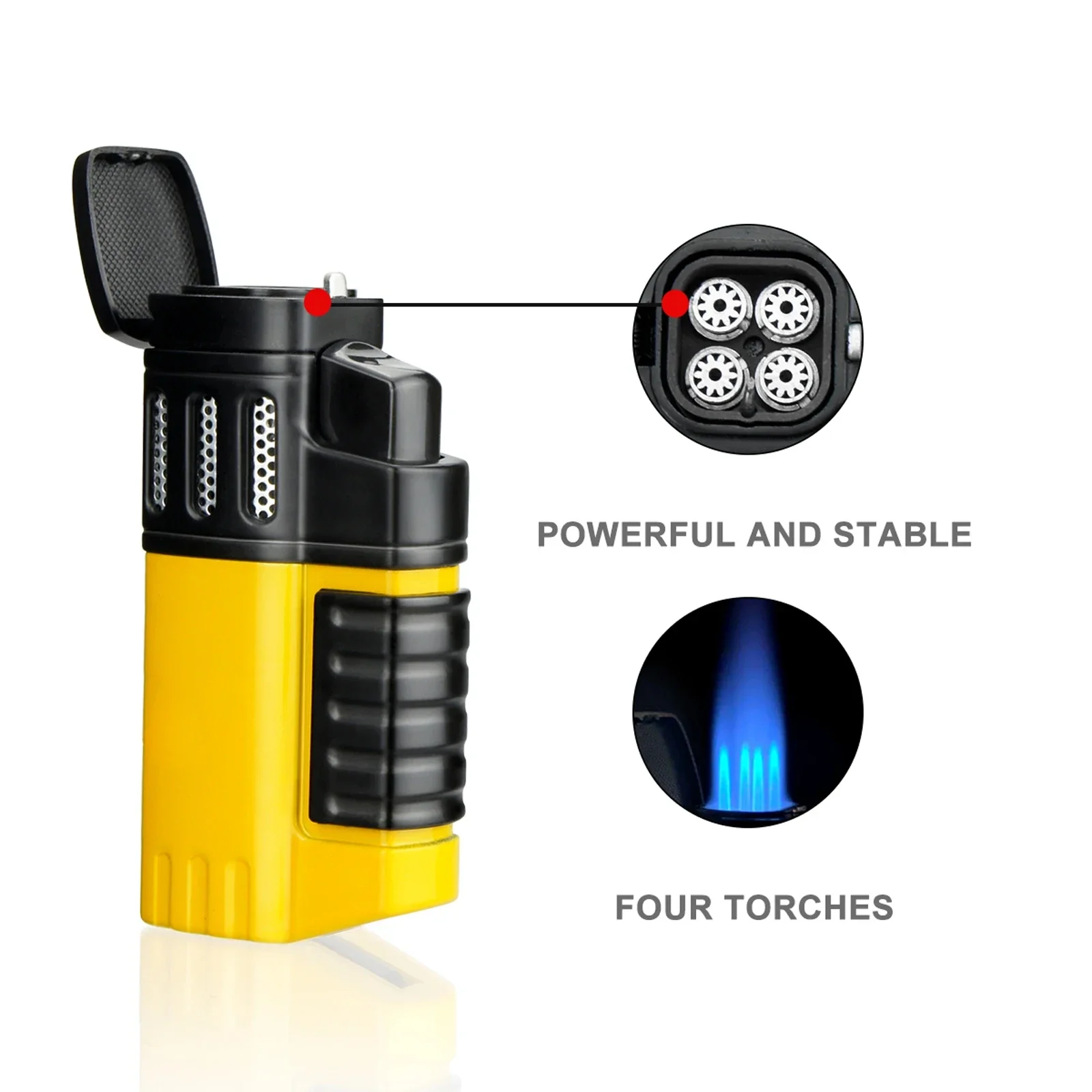 Cigar Lighter With Punch Smoking Accessories Windproof 4 Jet Blue Flame Torch Lighters Refillable Portable Men's Box Gift