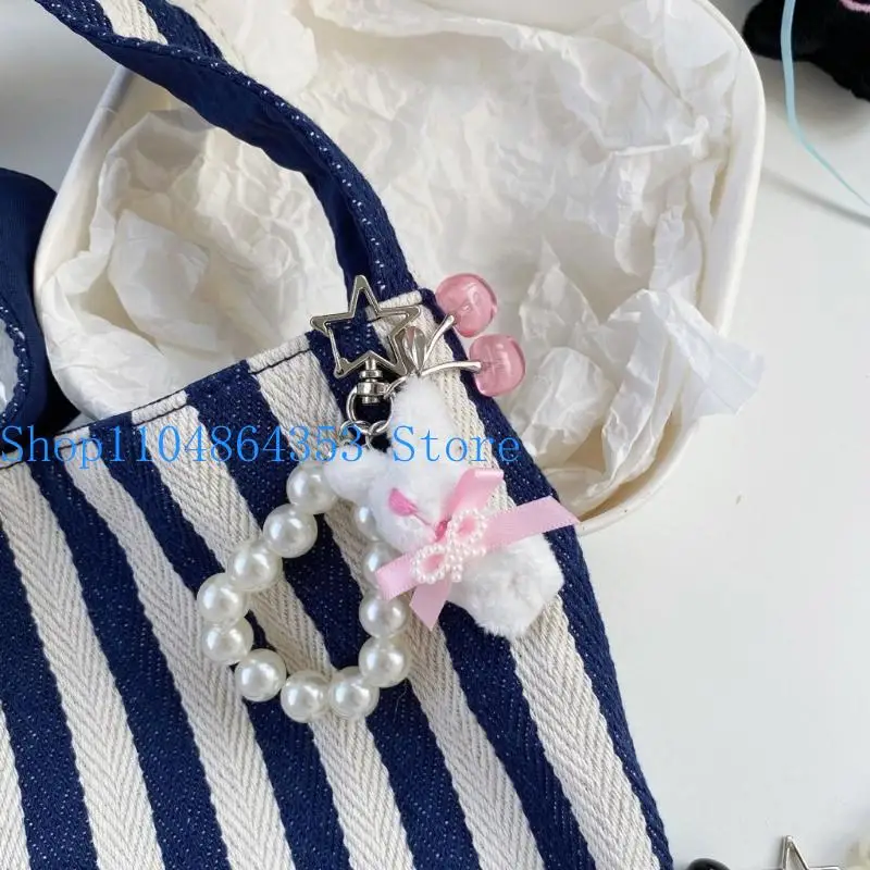 652F Zarter Hasen-Schlüsselanhänger mit Blumenmuster, Perlendetails, Mehrzweck-Handy-Lanyard-Design – Detail 9