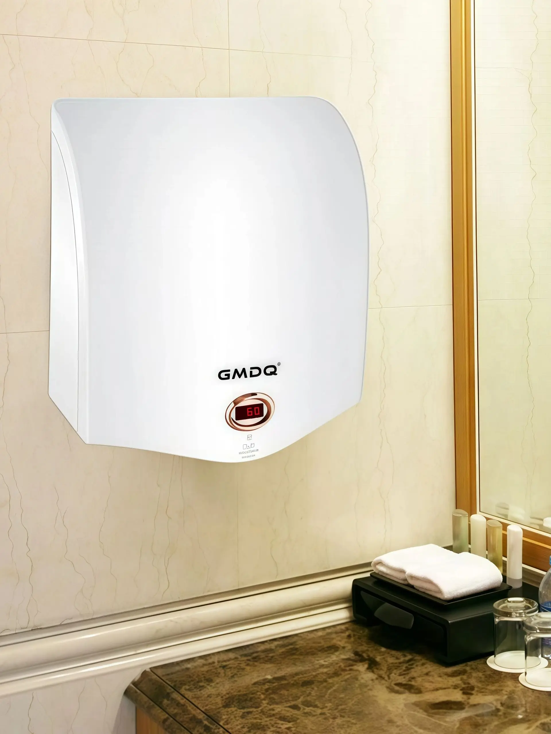 מייבש יד אוטומטי, 9.8*5.5*9.8 אינץ', עם תצוגת טמפרטורת LED, תקע אירופי 220V, אור מחוון LED חסכון באנרגיה